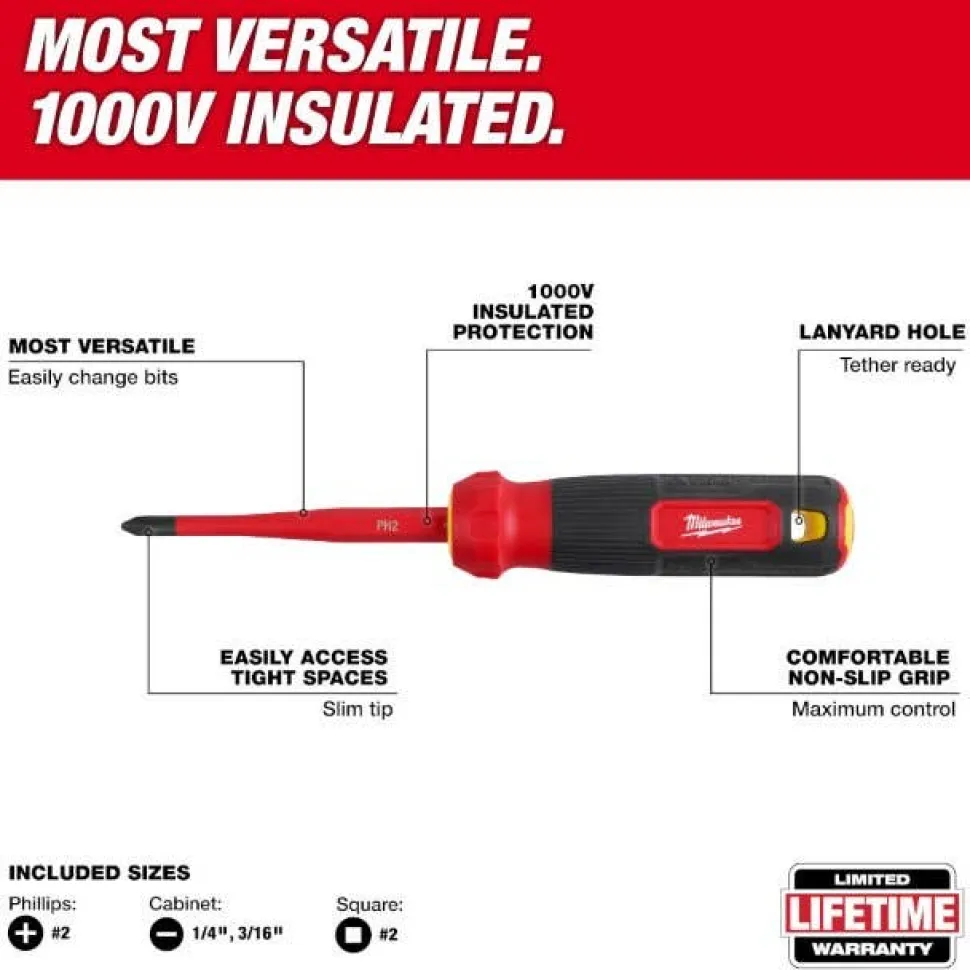 Milwaukee 4-in-1 1000V Insulated Slim Tip Multi-Bit Screwdriver 48-22-2216