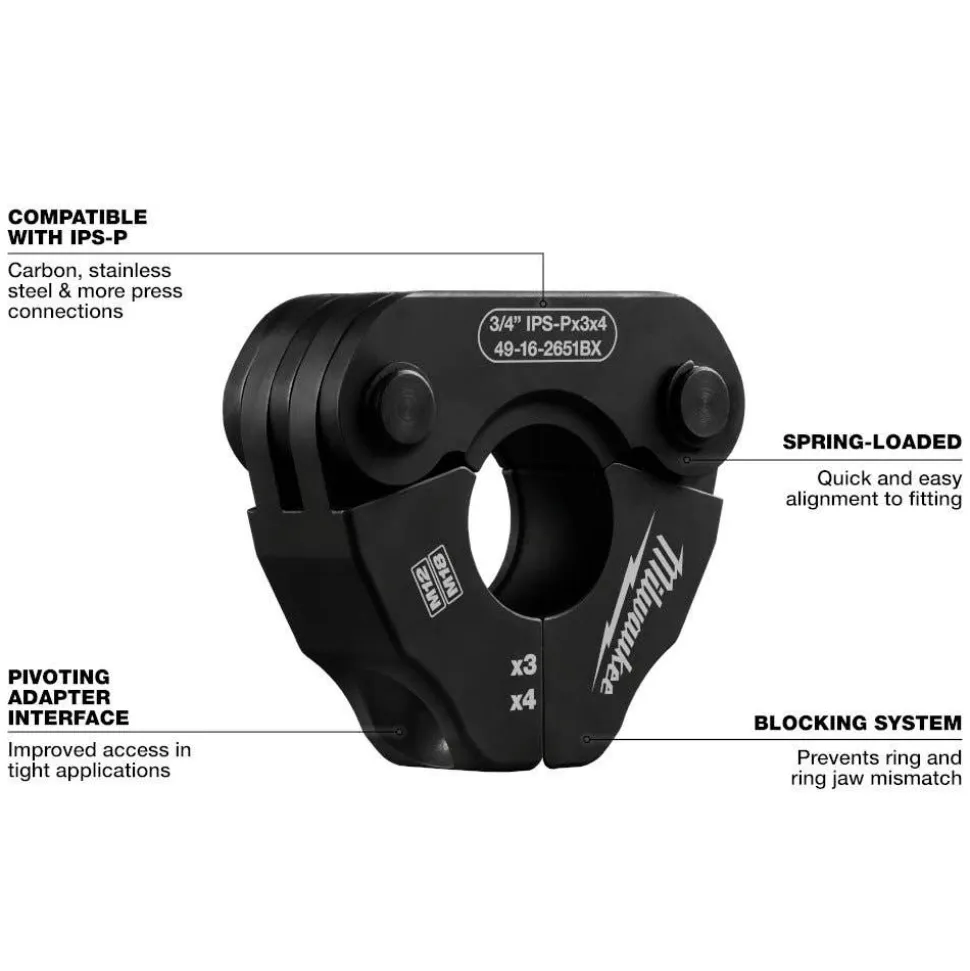 Milwaukee 1" IPS-P Black Pipe Pivoting Press Ring for M18 & M12 FORCE LOGIC Press Tools 49-16-2652BX