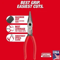 Milwaukee 8" Long Nose Dipped Grip Pliers (USA) MT505