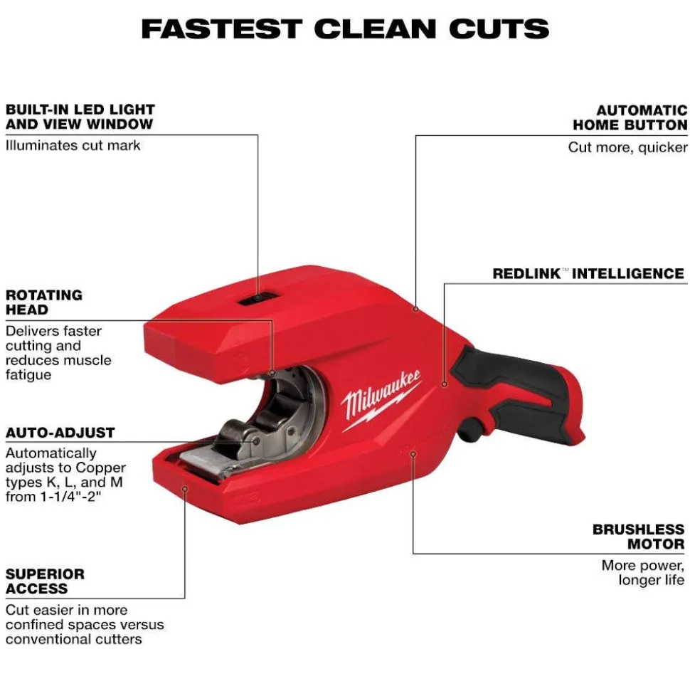 Milwaukee M12 Brushless 1-1/4" - 2" Copper Tubing Cutter 2479-20