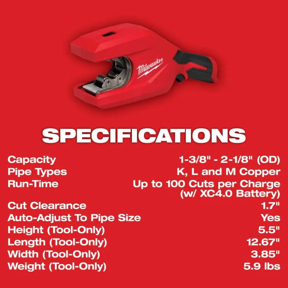 Milwaukee M12 Brushless 1-1/4" - 2" Copper Tubing Cutter 2479-20