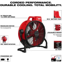Milwaukee M18 Brushless 18" Fan AC/DC 3,400 CFM 0821-20