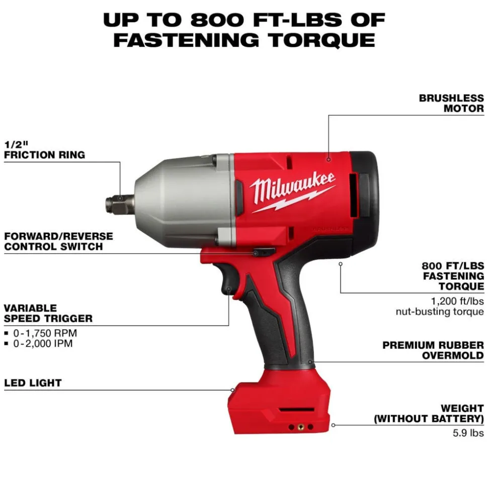 Milwaukee M18 Brushless 1/2" High Torque Impact Wrench w/ Friction Ring 2666-20