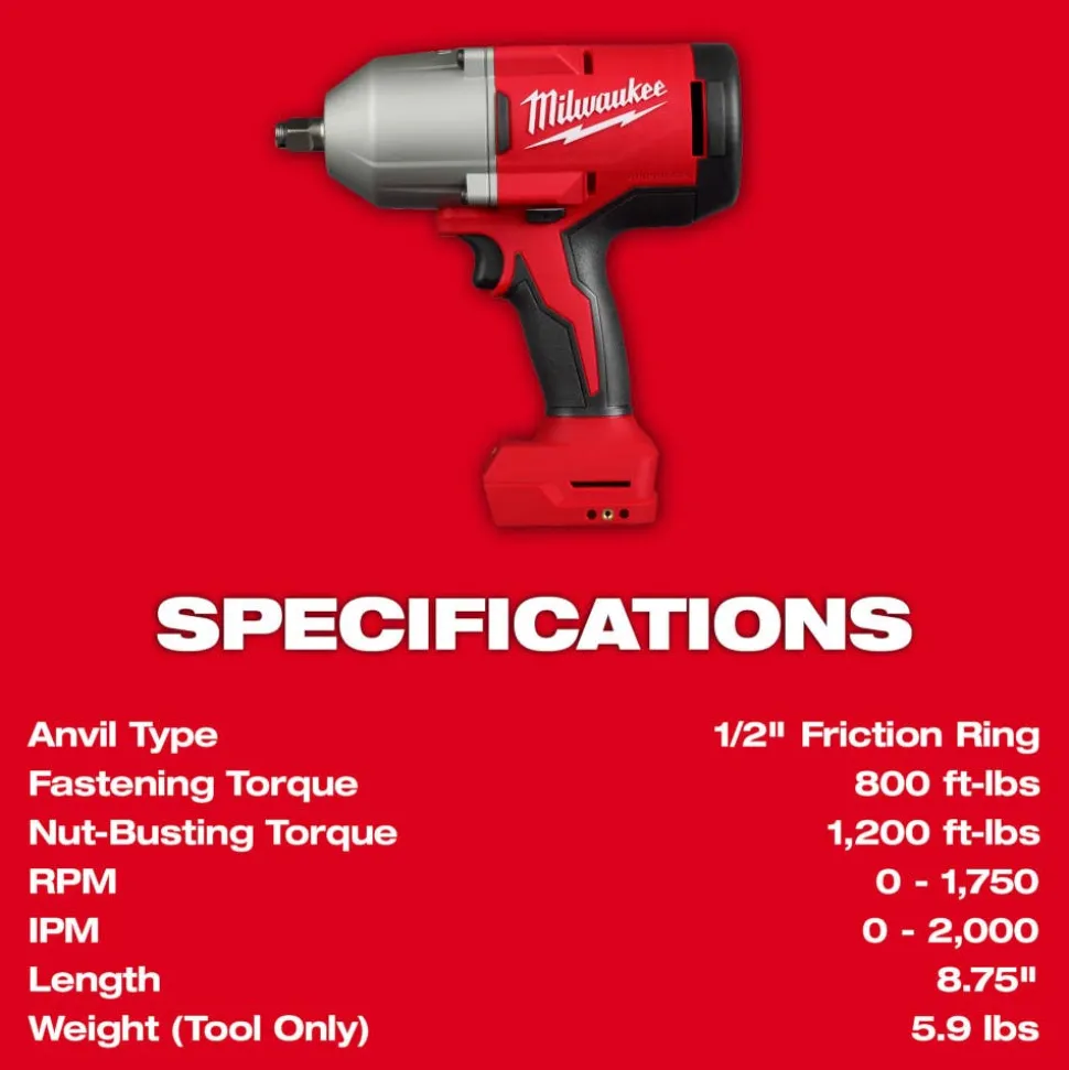 Milwaukee M18 Brushless 1/2" High Torque Impact Wrench w/ Friction Ring 2666-20