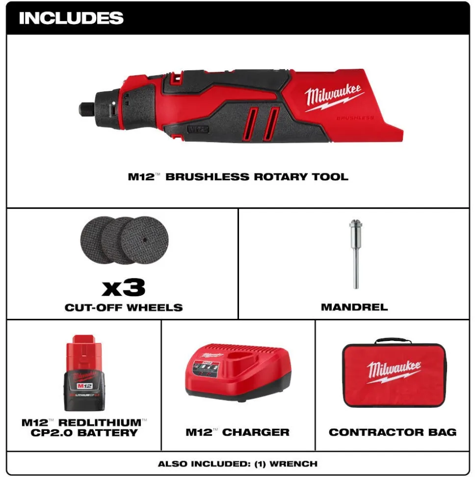 Milwaukee M12 Brushless Rotary Tool Kit 2525-21