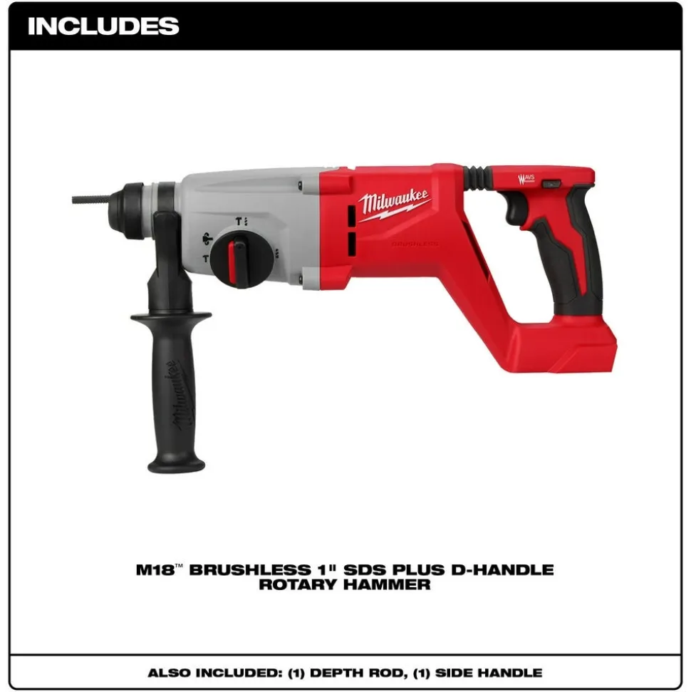 Milwaukee M18 Brushless 1" SDS Plus D-Handle Rotary Hammer 2613-20