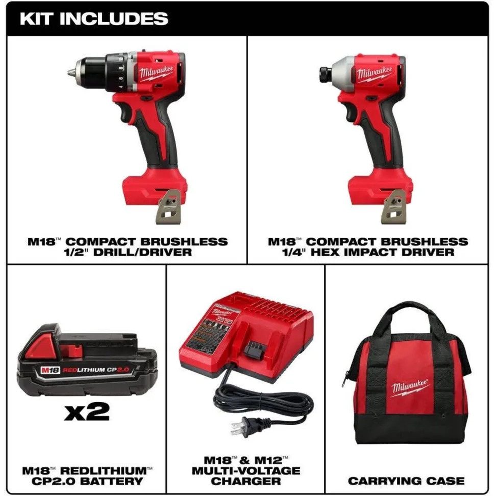 Milwaukee M18 Compact Brushless 2-Tool Combo Kit & M18 Brushless 4-1/2" / 5" Cut-Off Grinder, Paddle Switch