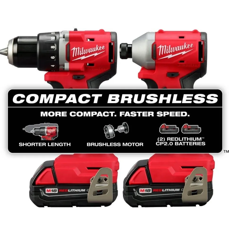 Milwaukee M18 Compact Brushless 2-Tool Combo Kit & M18 Brushless 4-1/2" / 5" Cut-Off Grinder, Paddle Switch