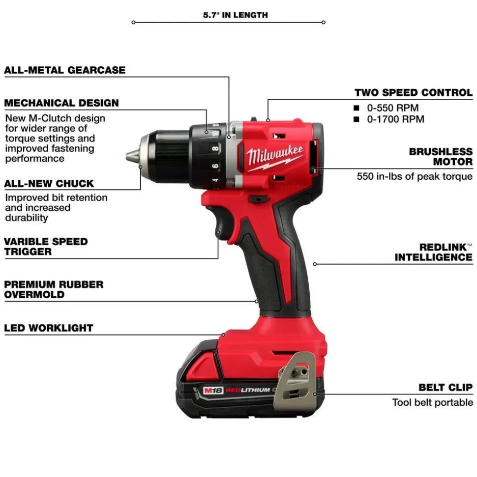 Milwaukee M18 Compact Brushless 2-Tool Combo Kit & M18 Brushless 4-1/2" / 5" Cut-Off Grinder, Paddle Switch