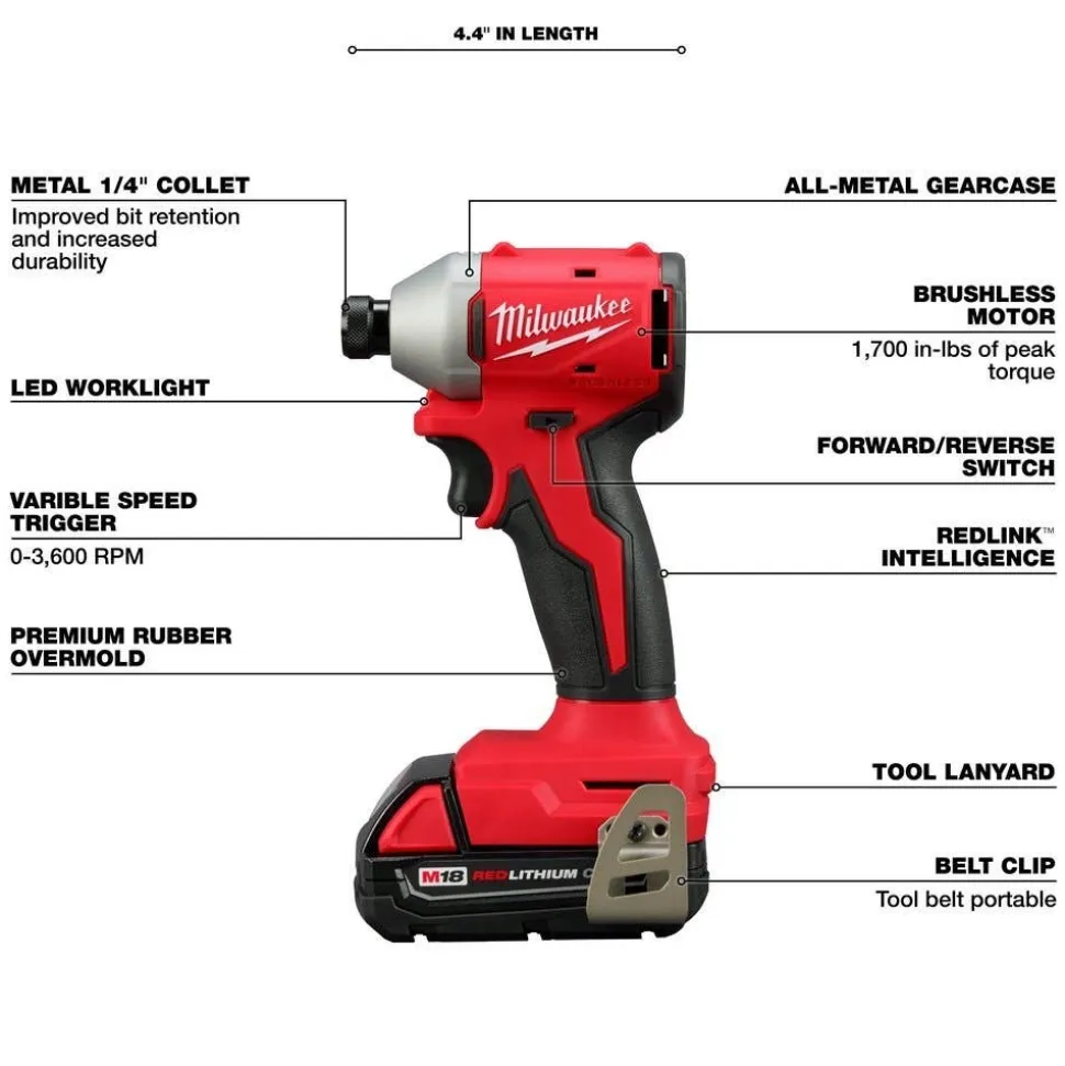 Milwaukee M18 Compact Brushless 2-Tool Combo Kit & M18 Brushless 4-1/2" / 5" Cut-Off Grinder, Paddle Switch