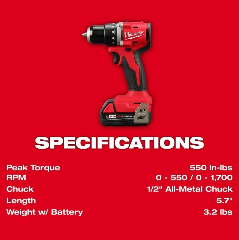 Milwaukee M18 Compact Brushless 2-Tool Combo Kit & M18 Brushless 4-1/2" / 5" Cut-Off Grinder, Paddle Switch