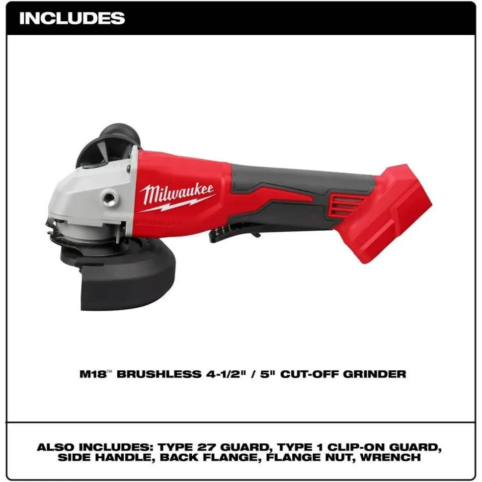 Milwaukee M18 Compact Brushless 2-Tool Combo Kit & M18 Brushless 4-1/2" / 5" Cut-Off Grinder, Paddle Switch