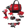 Milwaukee M18 Compact Brushless 2-Tool Combo Kit w/ M18 FUEL 5" Angle Grinder Paddle Switch, No-Lock