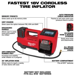Milwaukee M18 Cordless Tire Inflator (Bare Tool) 2848-20