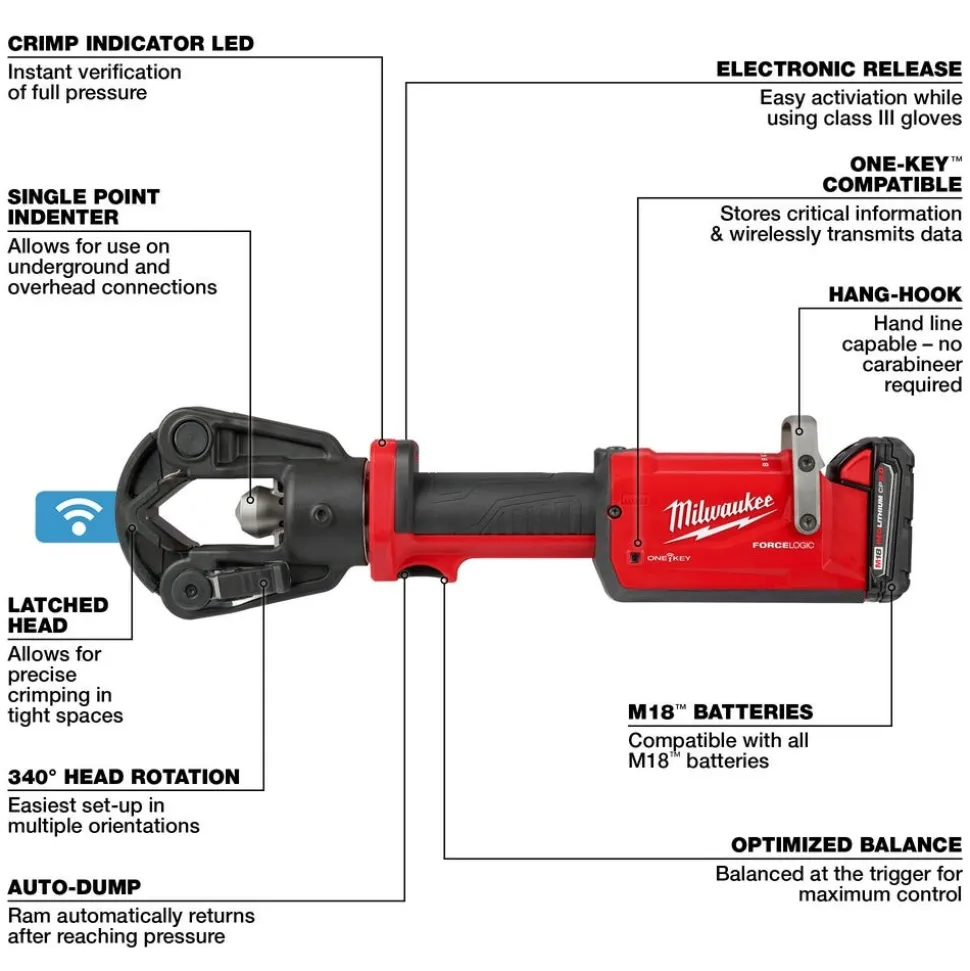 Milwaukee M18 FORCE LOGIC 11T Dieless Latched Linear Utility Crimper 2876-22