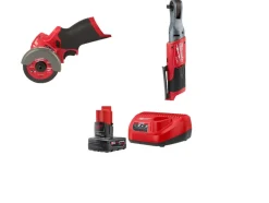 Milwaukee M12 FUEL 3" Compact Cut Off Tool & M12 FUEL 3/8" Ratchet ONE BATTERY M12 REDLITHIUM XC4.0 Kit 2522-20 & 2557-20 & 48-59-2440