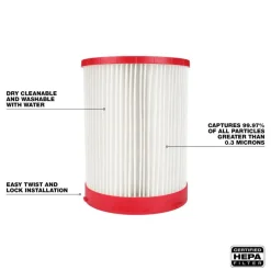 Milwaukee M18 FUEL 9 Gallon Dual-Battery Wet/Dry Vacuum Kit & Large Wet/Dry Vacuum HEPA Filter & (5) 9 Gallon Fleece Dust Bags 0920-22HD & 49-90-1977 & 49-90-1989
