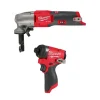 Milwaukee M12 FUEL 16Ga. Variable Speed Nibbler & 1/4" Hex Impact Driver Bare Tool Bundle