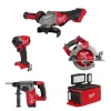 Milwaukee M18 FUEL 1/4" Hex Impact Driver, 5" No-Lock Paddle Switch Angle Grinder, 7-1/4â€ Circular Saw, 1" SDS Plus Rotary Hammer & PACKOUT Light/Charger Bare Tool Bundle