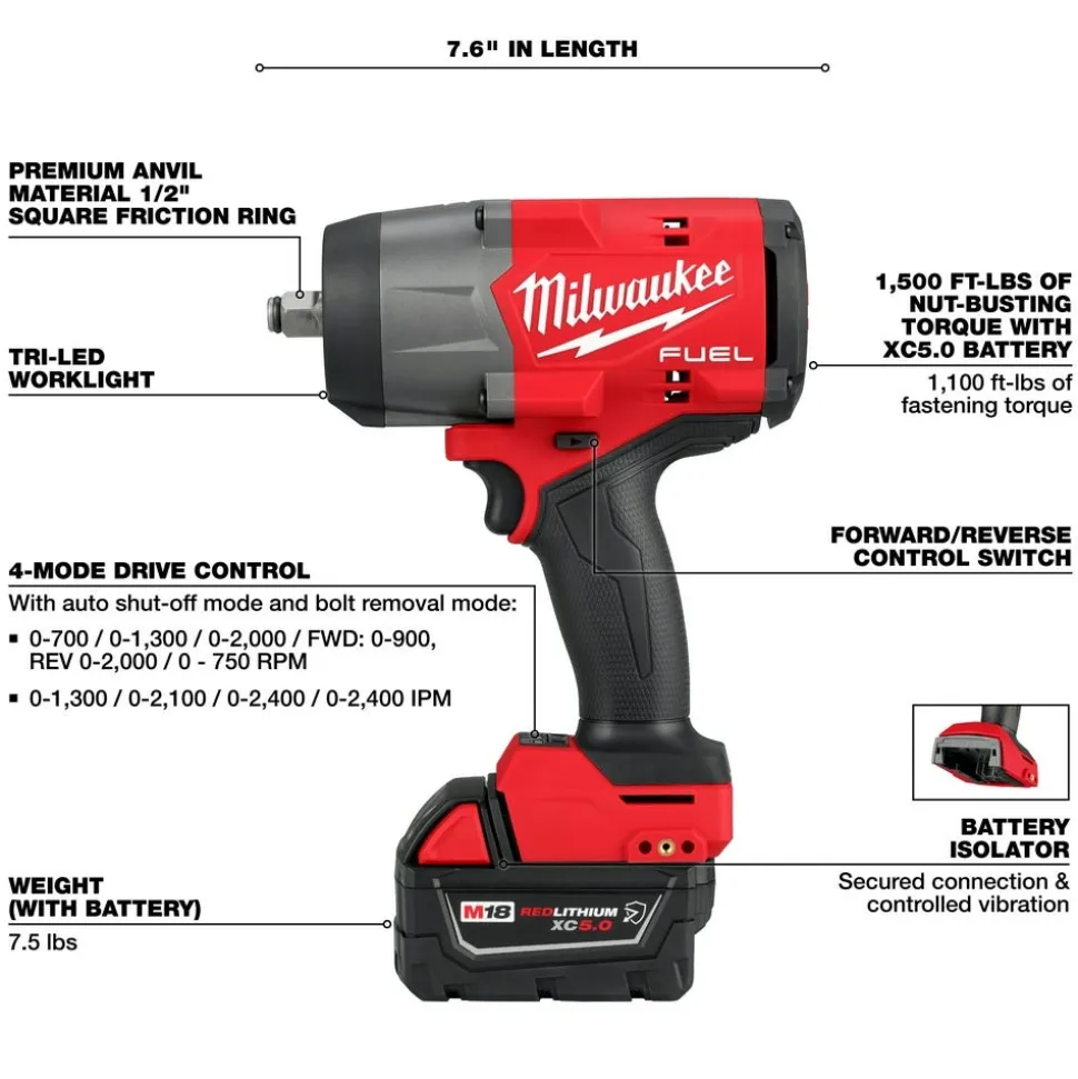 Milwaukee M18 FUEL 1/2" High Torque Impact Wrench w/ Friction Ring 2967-20