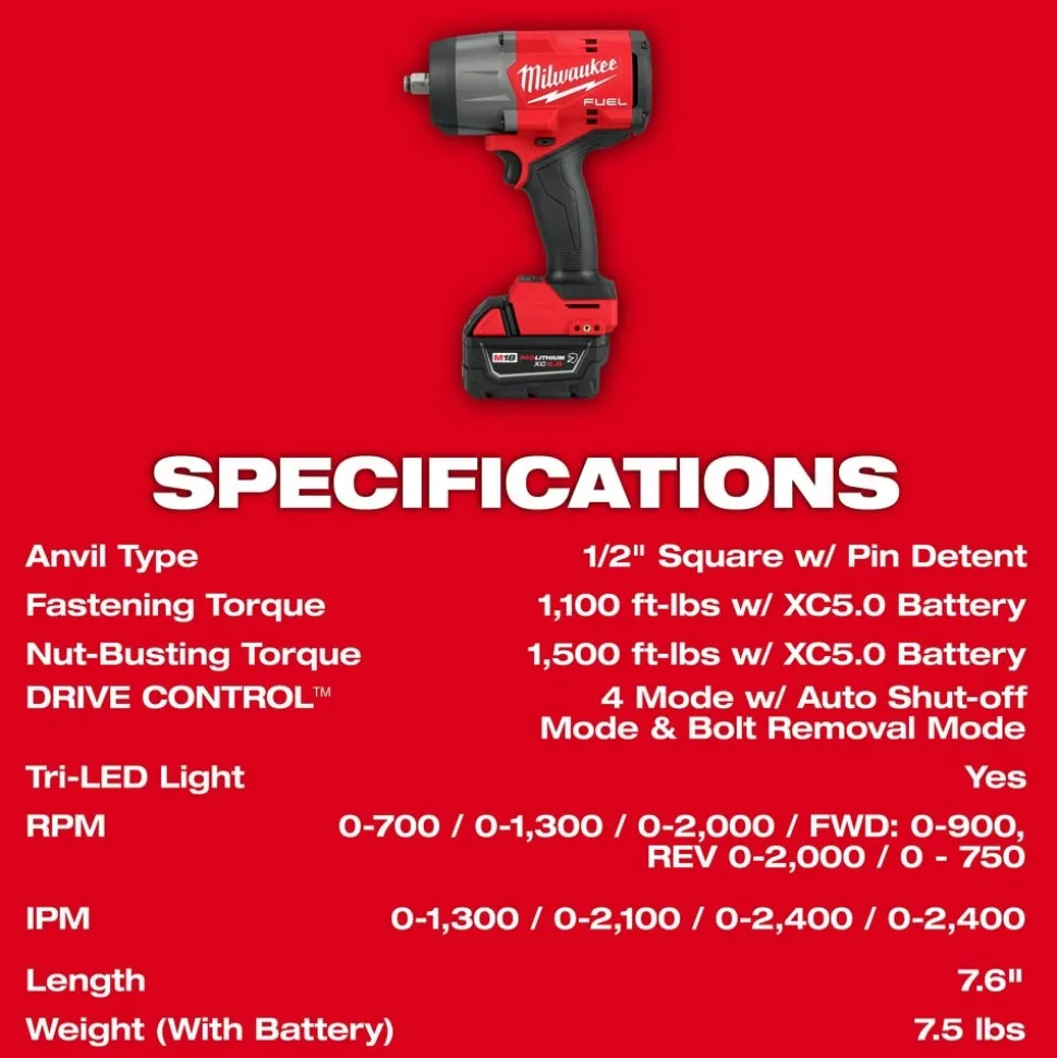 Milwaukee M18 FUEL 1/2" High Torque Impact Wrench w/ Friction Ring 2967-20