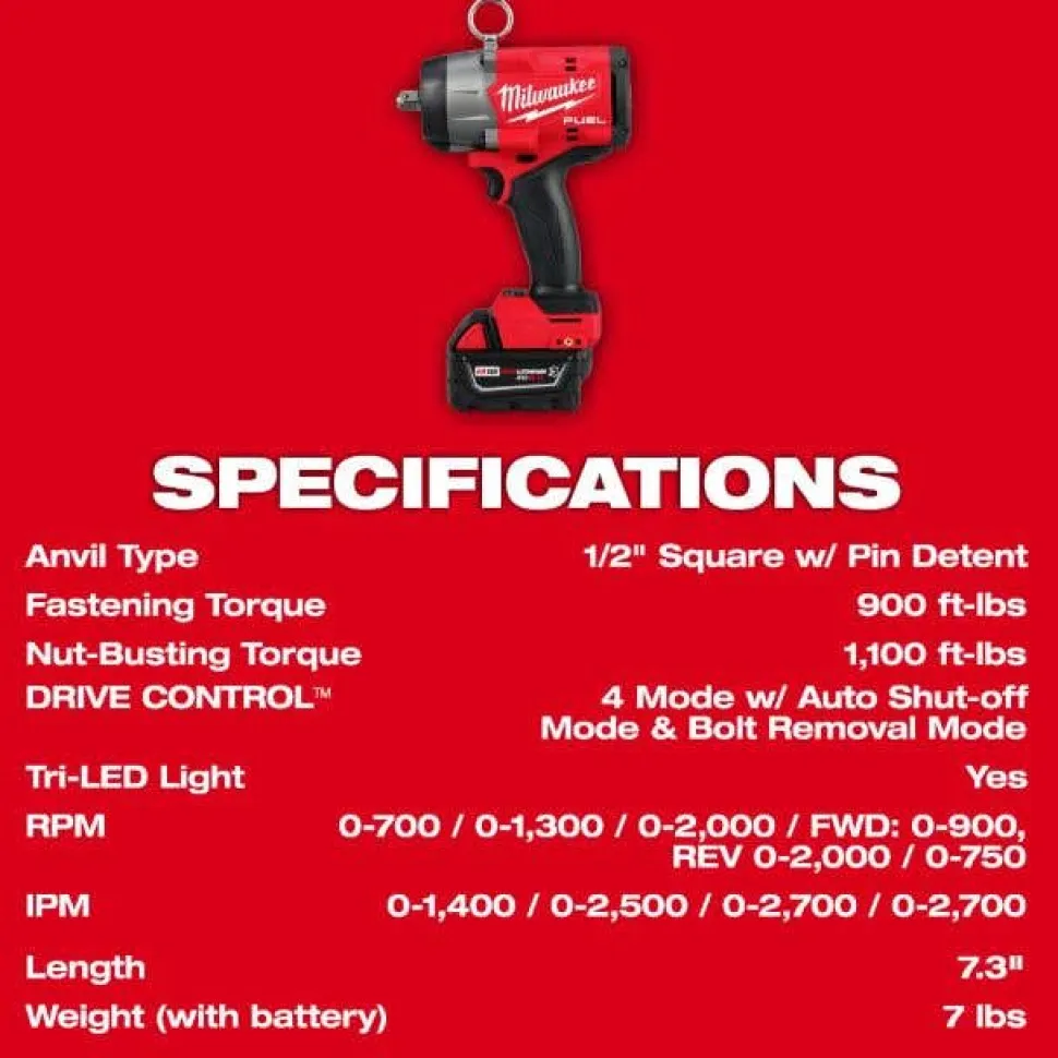 Milwaukee M18 FUEL 1/2" High Torque Impact Wrench w/ Pin Detent Kit 2966-22