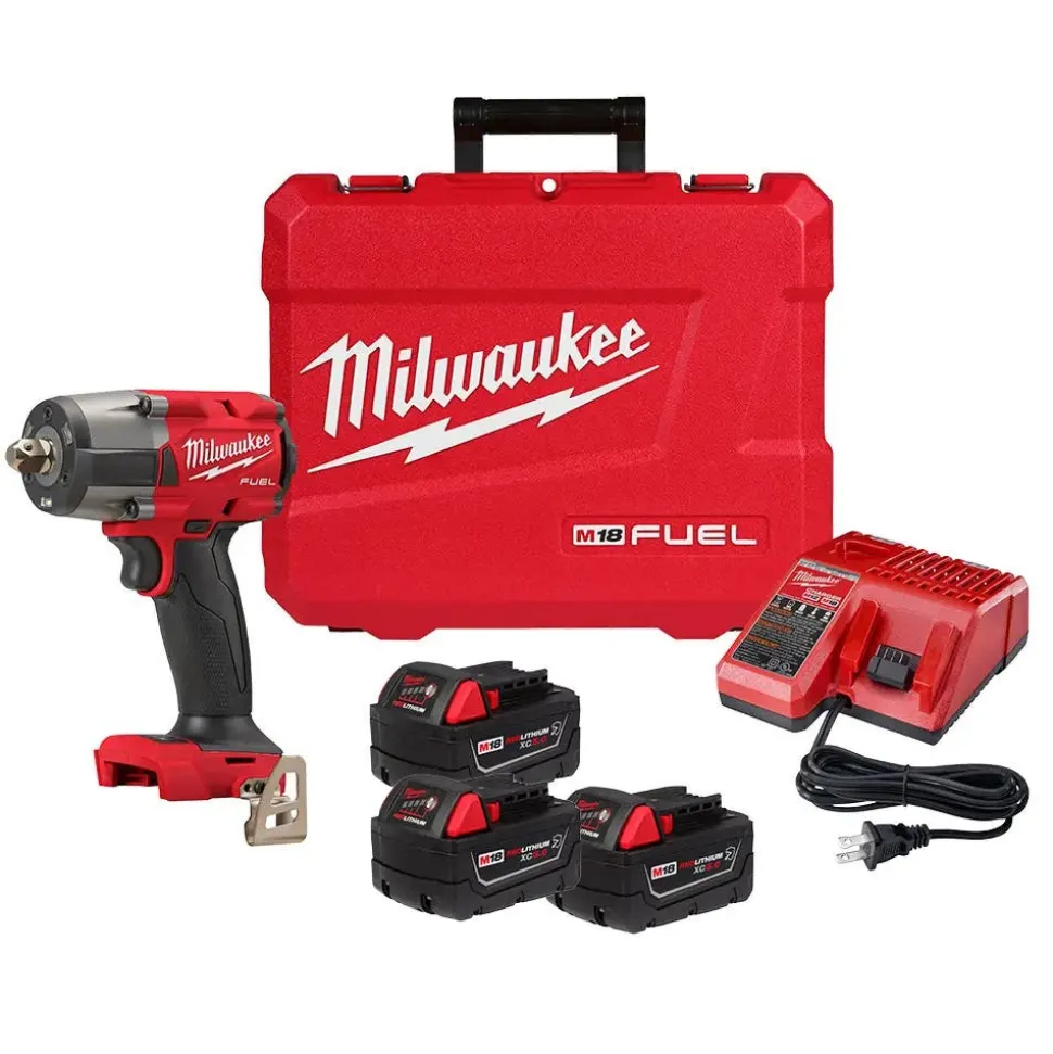 Milwaukee M18 FUEL 1/2'' Mid-Torque Impact Wrench w/ Pin Detent Kit + 31pc. Impact Duty Metric/SAE PACKOUT Deep Socket Set Bundle KIT-2962P-22R-49-66-6806