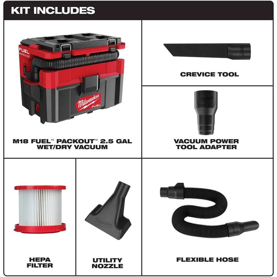 Milwaukee M18 FUEL PACKOUT 2.5 Gallon Wet/Dry Vacuum 0970-20