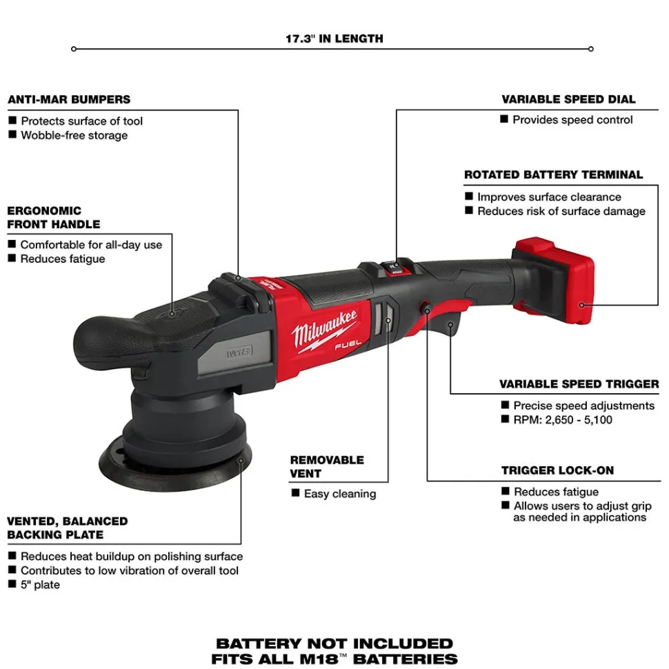 Milwaukee M18 FUEL 5" Pad 15mm Random Orbital Polisher Kit 2684-22HD