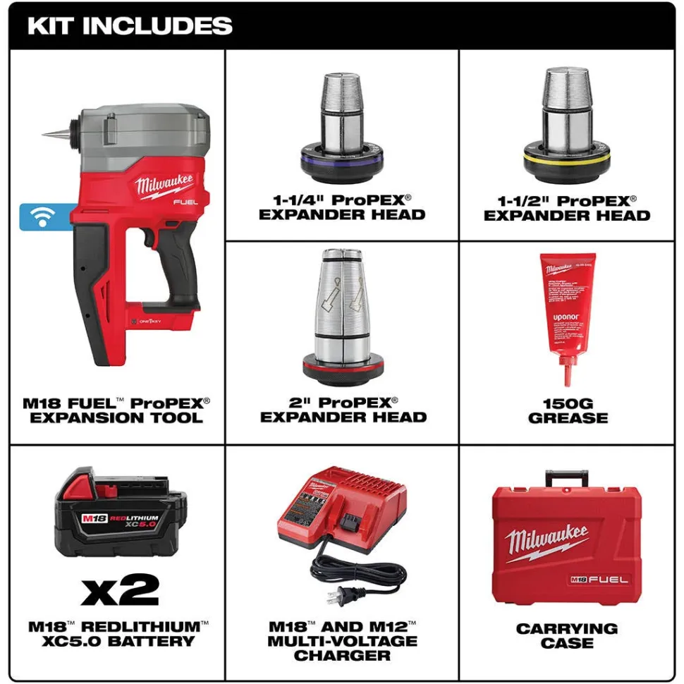 Milwaukee M18 FUEL 2" ProPEX Expander Kit w/ ONE-KEY & 1-1/4" - 2" Expander Heads 2932-22XC