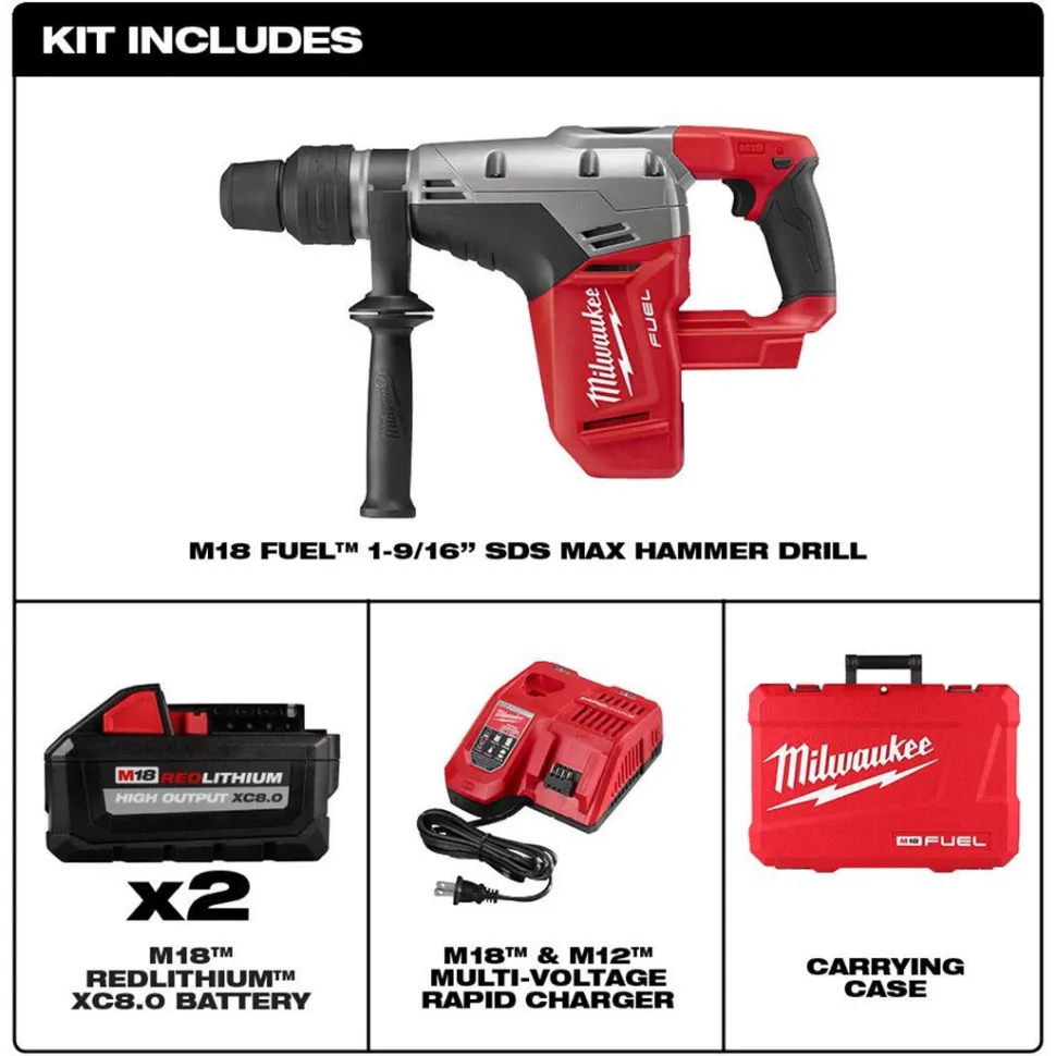 Milwaukee M18 FUEL 1-9/16" SDS-Max Hammer Drill (8.0Ah) Kit 2717-22HD