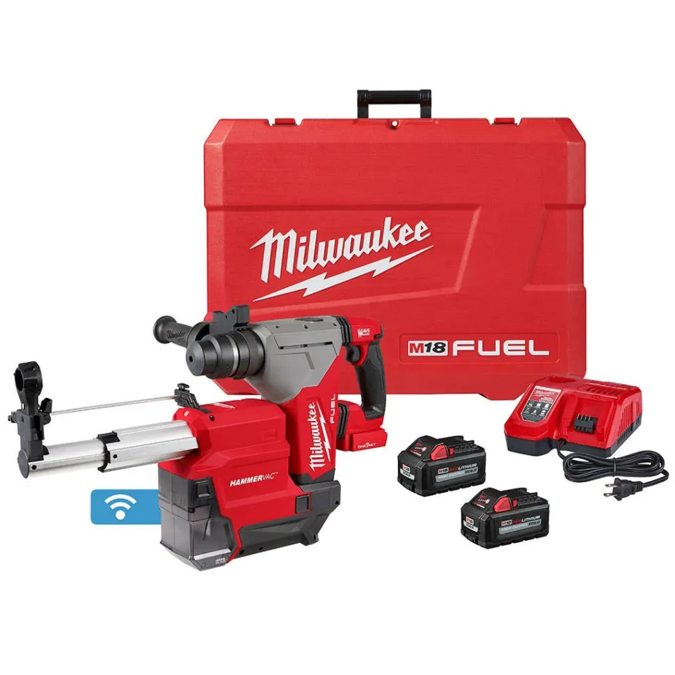 Milwaukee M18 FUEL 1-1/8" SDS Plus Rotary Hammer w/ ONE-KEY & HAMMERVAC Dedicated Dust Extractor XC6.0Ah Kit 2915-22DE