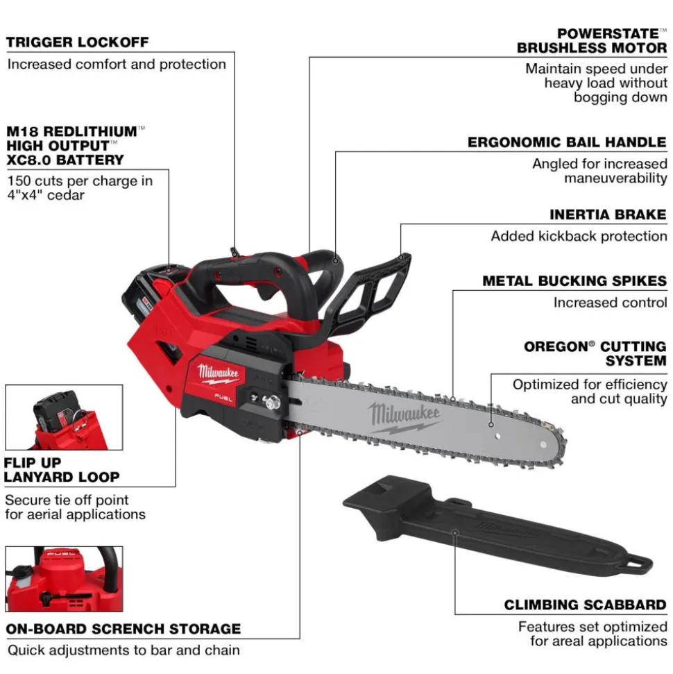 Milwaukee M18 FUEL 14" Top Handle Chainsaw Two Battery Kit 2826-22T