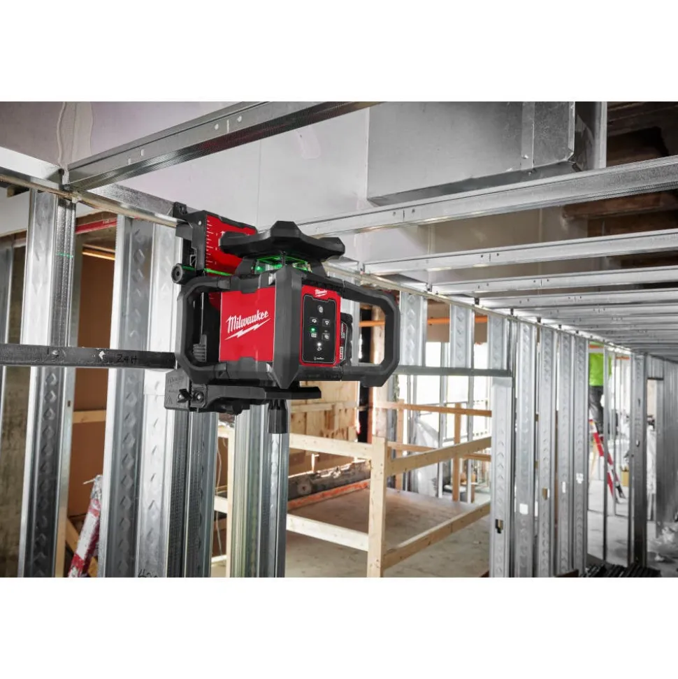Milwaukee M18 Green Interior Rotary Laser Level Kit w/ Remote/Receiver & Wall Mount Bracket 3702-21