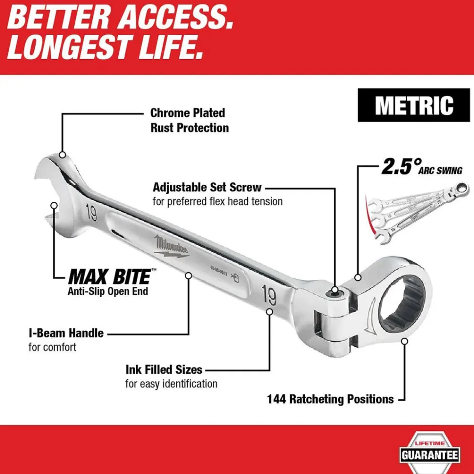 Milwaukee 24MM Metric Flex Head Ratcheting Combination Wrench 45-96-9624
