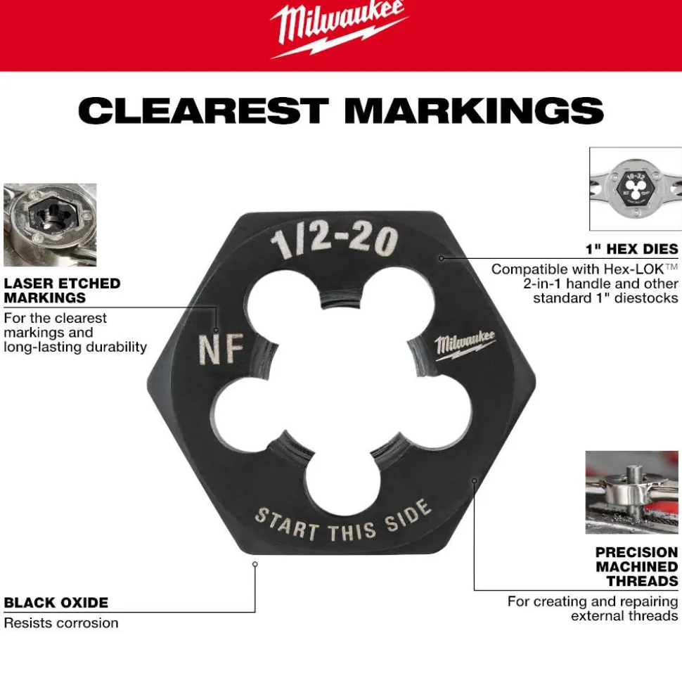 Milwaukee M3-0.50 mm 1-Inch Hex Threading Die 49-57-5311