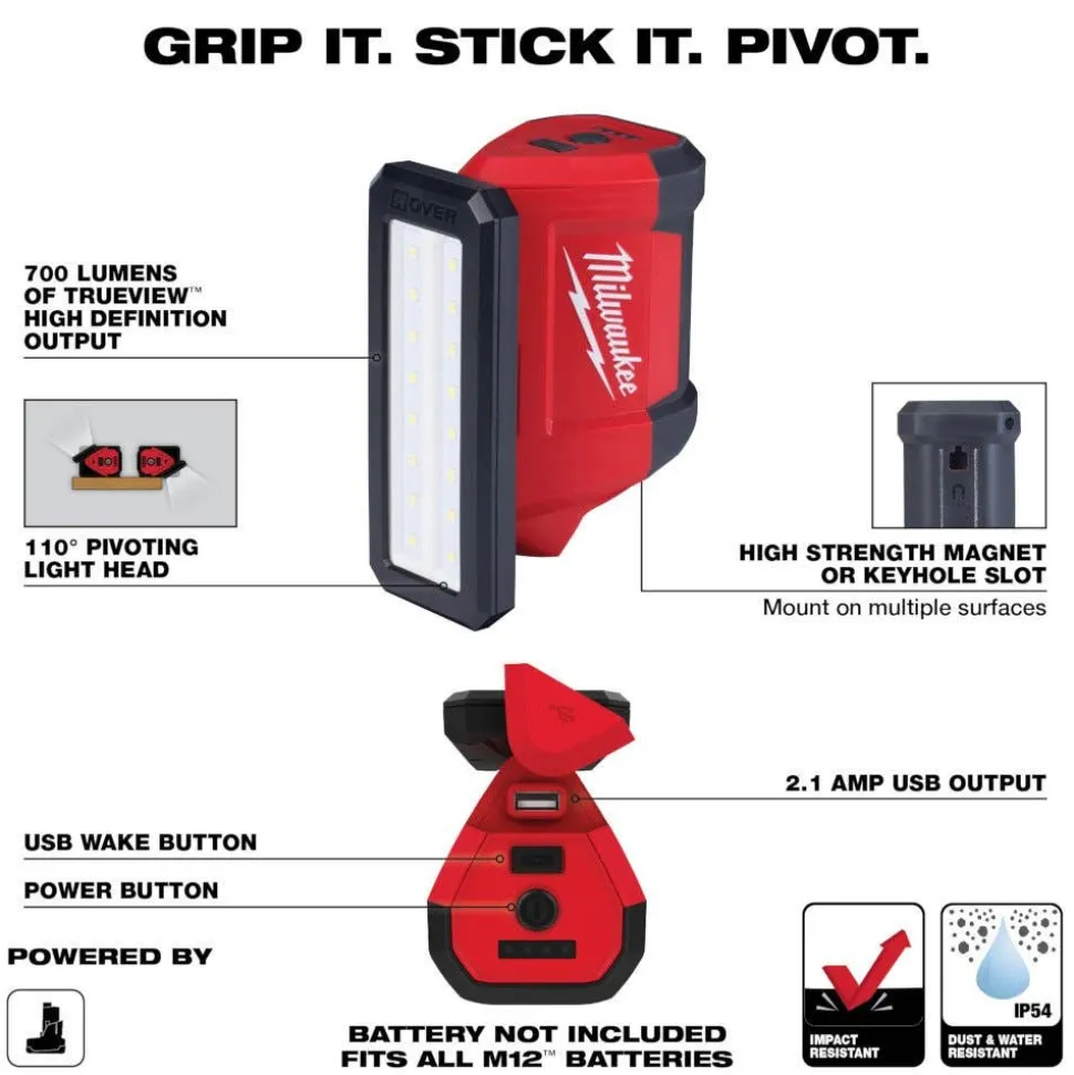 Milwaukee M12 PACKOUT Flood Light w/ USB Charging & M12 ROVER Service and Repair Flood Light w/ USB Charging 2356-20 & 2367-20