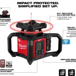 Milwaukee M18 Red Exterior Dual Slope Rotary Laser Level Kit w/ Receiver, Remote, Grade Rod & Tripod 3704-21T