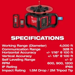 Milwaukee M18 Red Exterior Dual Slope Rotary Laser Level Kit w/ Receiver, Remote, Grade Rod & Tripod 3704-21T