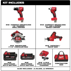 Milwaukee M18 4 Tool Combo Kit 3693-24CX