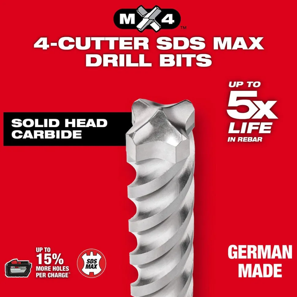 Milwaukee MX4 1-1/8" x 24" x 29" 4-Cutter SDS-MAX Rotary Hammer Drill Bit 48-20-3969