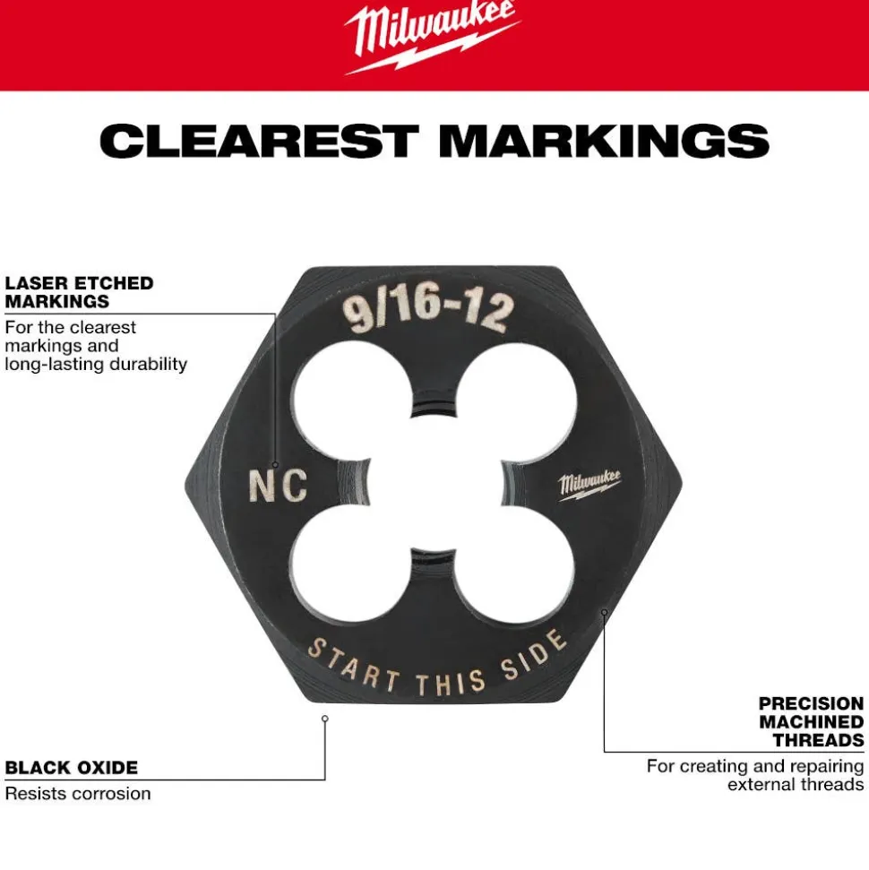 Milwaukee 9/16"-12 NC 1-7/16" Hex Threading Die 49-57-5365