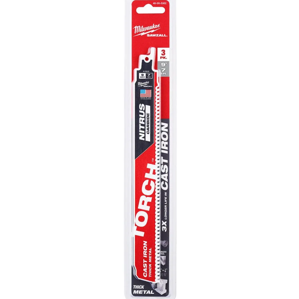Milwaukee 9" NITRUS Carbide CAST IRON Torch Sawzall Blade (3 Pack) 48-00-5362
