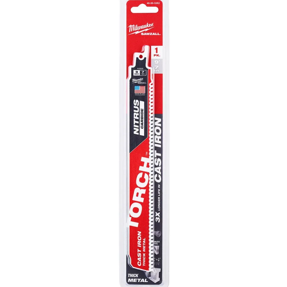 Milwaukee 9" NITRUS Carbide CAST IRON Torch Sawzall Blade (Each) 48-00-5262