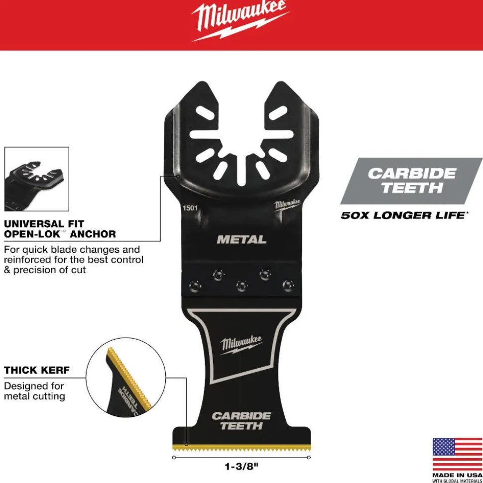 Milwaukee OPEN-LOK 1-3/8" Carbide Teeth Metal Multi-Tool Blades 10PK 49-25-1509