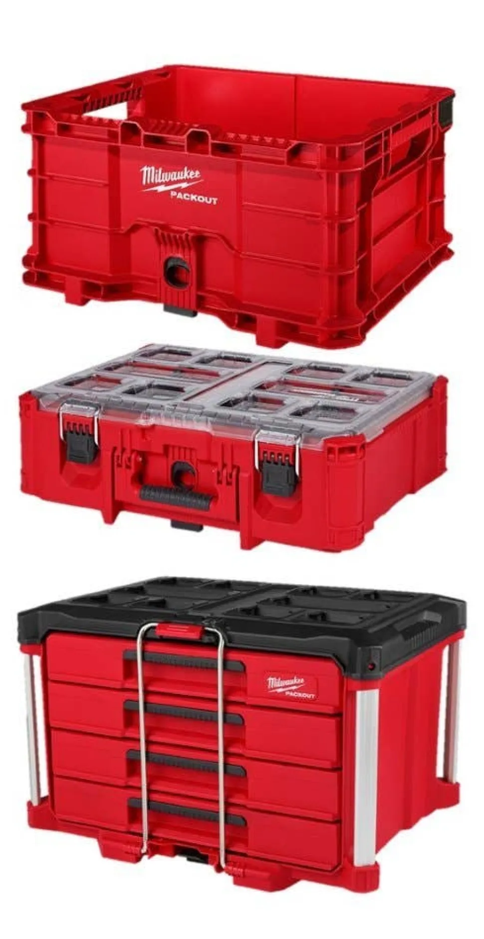 Milwaukee PACKOUT 4 Drawer Tool Box & PACKOUT Crate & PACKOUT Deep Organizer