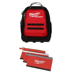 Milwaukee PACKOUT 48 Pocket Backpack & 3pc. Zipper Pouch Bundle
