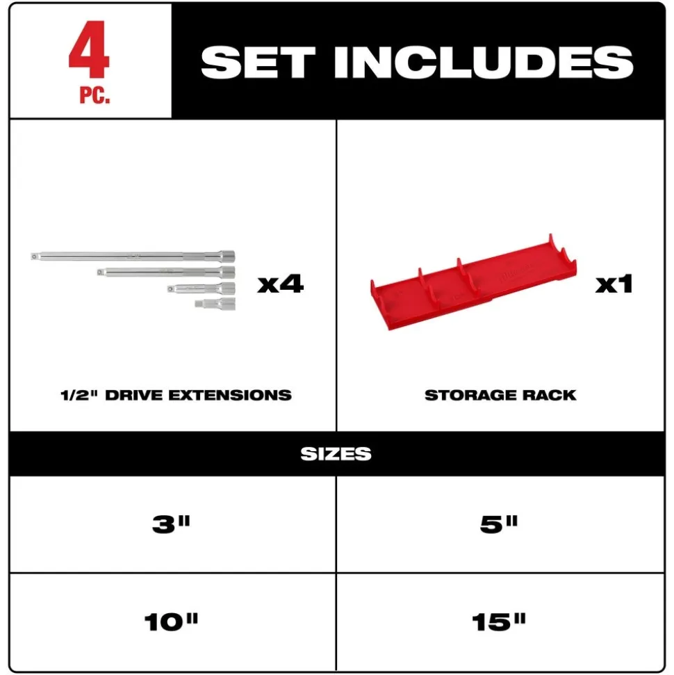 Milwaukee 4pc 1/4" Drive Extension Set 48-22-9340