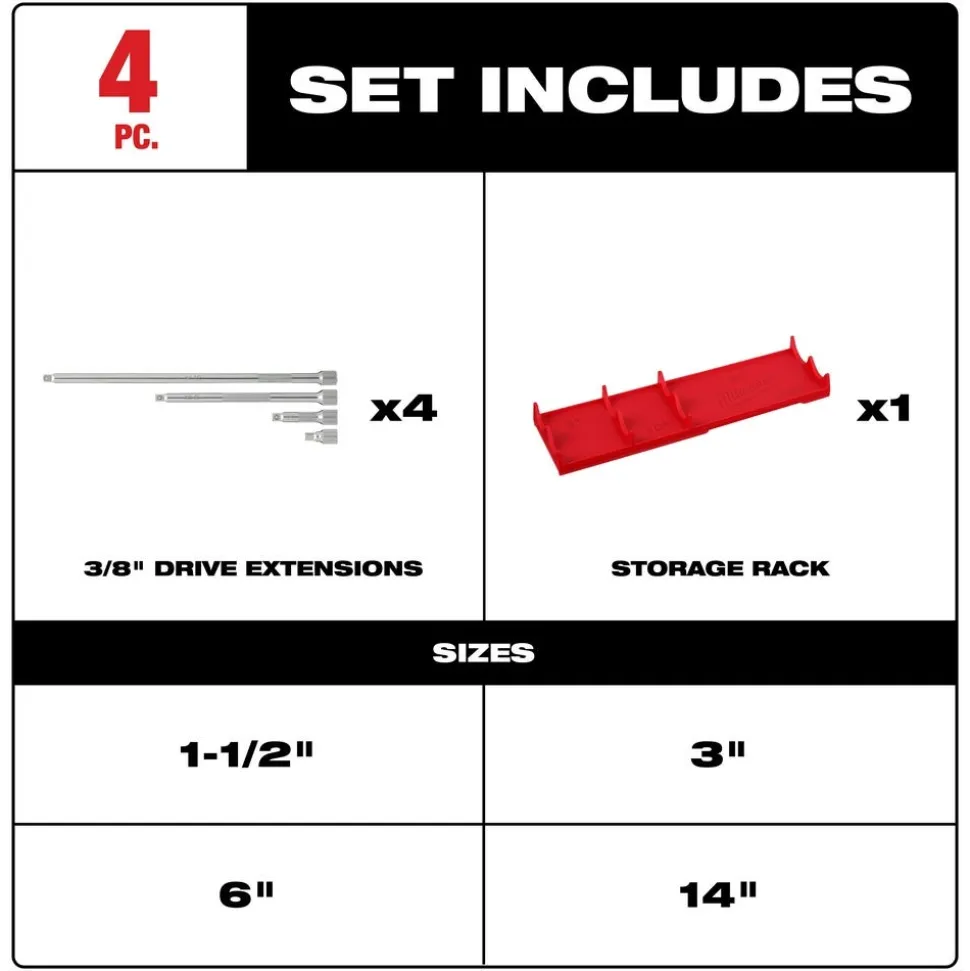 Milwaukee 4pc 3/8" Drive Extension Set 48-22-9341