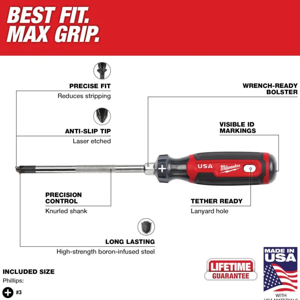 Milwaukee #3 Phillips 6" Cushion Grip Screwdriver (USA) MT203